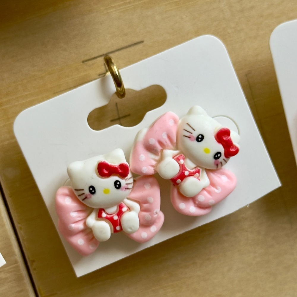 Cute Pink Kitty Bow Earrings - White & Pink Kitten Design